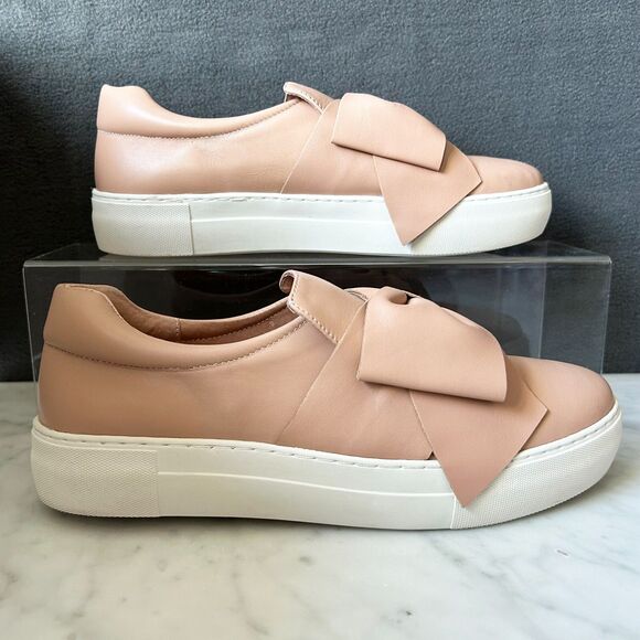 J Slides Blush Pink Leather Beauty Bow Sneakers Slip On Platform-Women's Size 9 - Picture 3 of 8